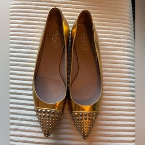 Gucci Metallic Gold Studded Flats